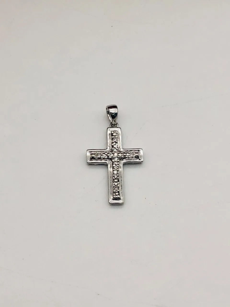 14K White Gold Diamond Cross