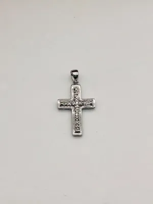 14K White Gold Diamond Cross