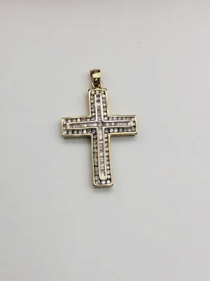14K Yellow Gold Diamond Cross Pendant