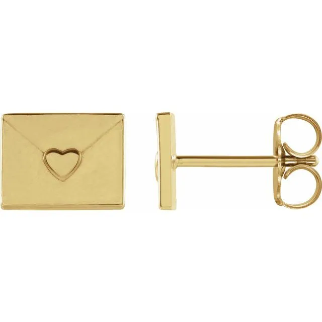 14K Yellow Gold Heart Envelope Earrings