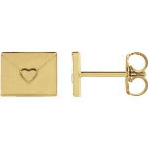 14K Yellow Gold Heart Envelope Earrings