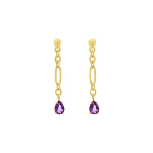 14k yellow gold pear shaped amethyst dangle