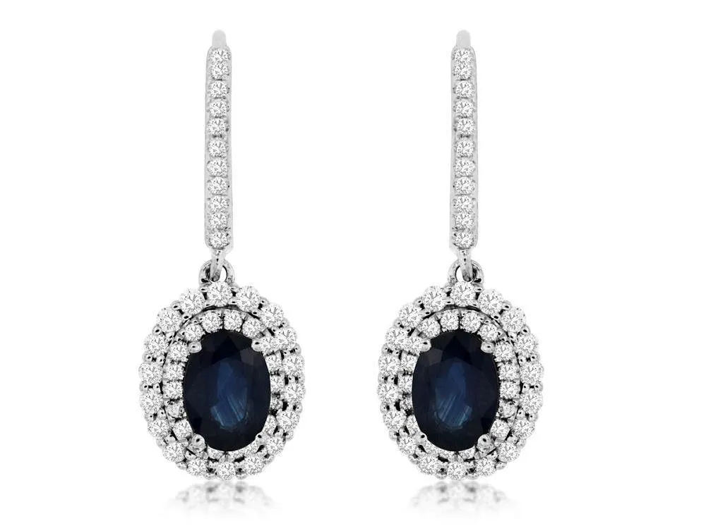 14kw Oval Sapph Diamond Dangle Earring