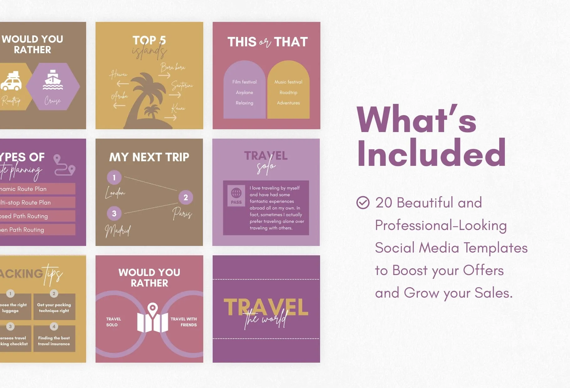 20 Travel Infographics Instagram Engagement Posts Fully Editable Canva Templates V2