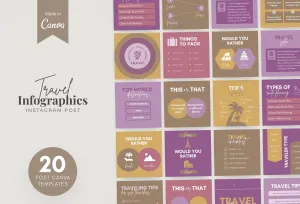 20 Travel Infographics Instagram Engagement Posts Fully Editable Canva Templates V2
