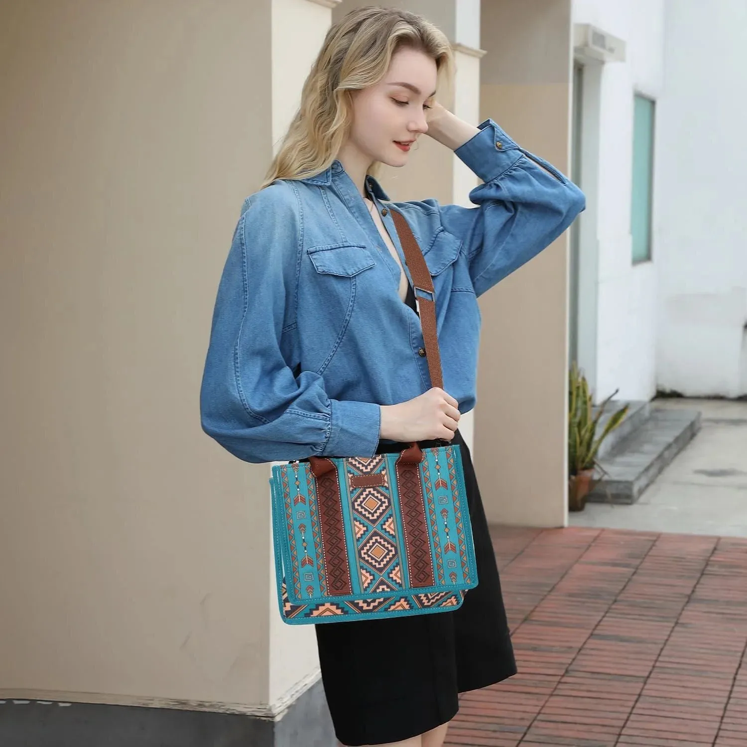 4Pcs women's purse Tote, retro work satchel lightweight, Boho chic tote everyday green