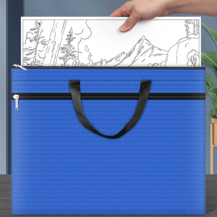A3-8133 Large-capacity Handheld Zipper File Bag Oxford Cloth Waterproof Art Storage Bag(Ink Blue)