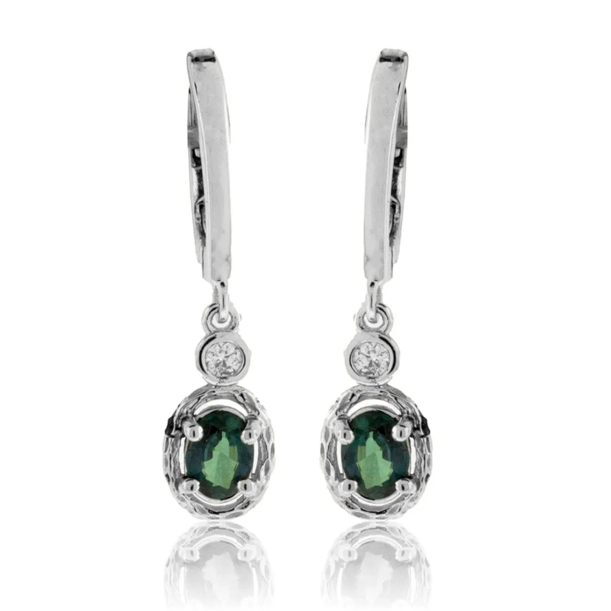 Alexandrite and Diamond Halo Dangle Earrings