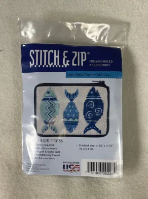Alice Peterson SZ226 Stitch and Zip Blue Fishes Coin Purse