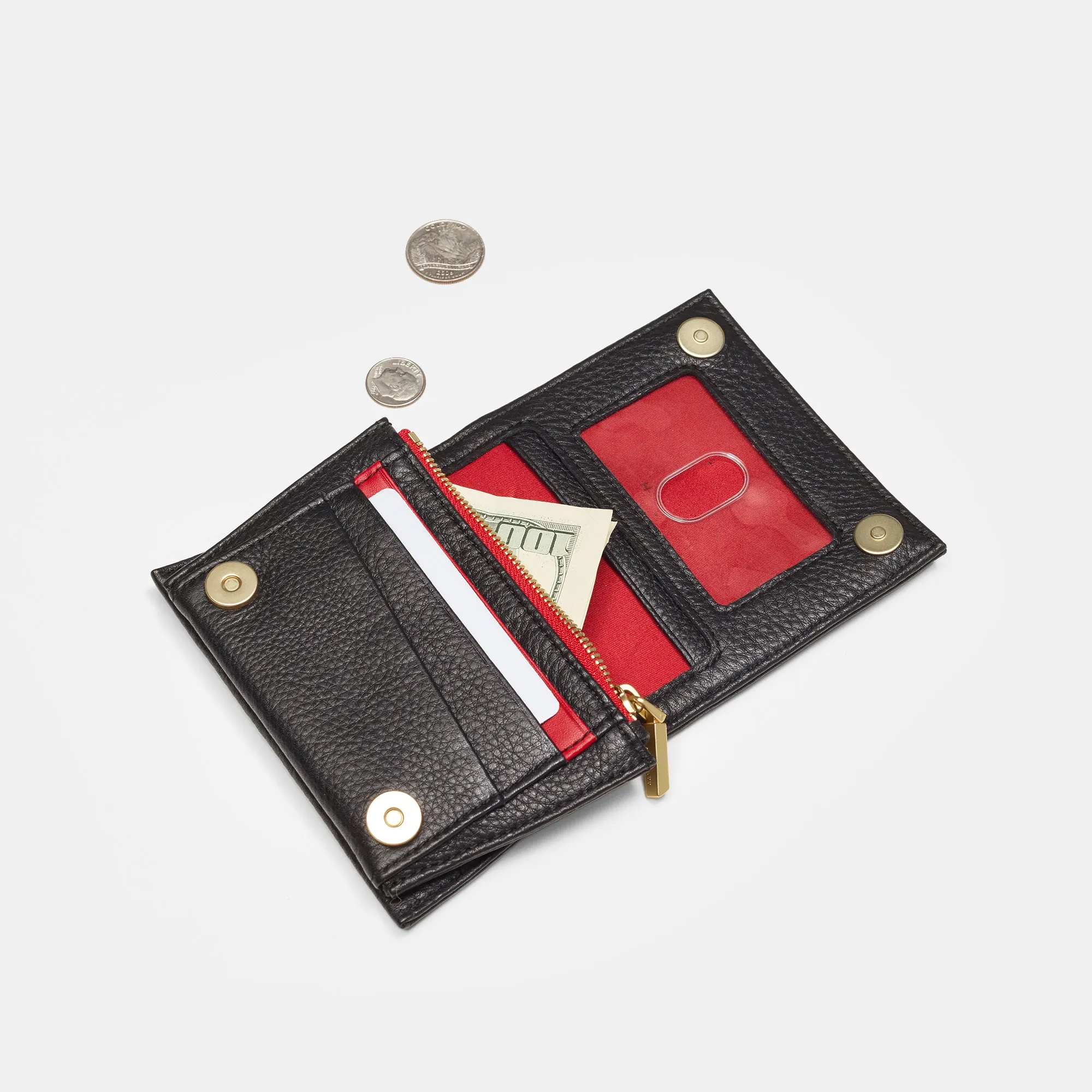 Allen Wallet | Black/Brushed Gold Red Zip