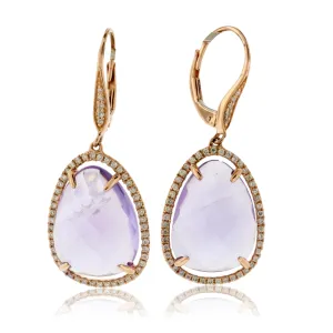 Amethyst and Diamond Halo Dangle Earrings