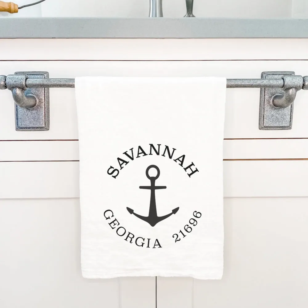 Anchor w/ City and State - Cotton Tea Towel