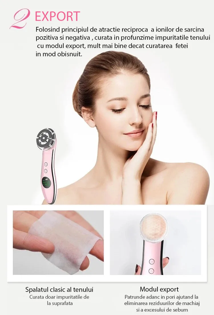 Aparat rejuvenare faciala 6 in 1 Mezoterapie, Radiofrecventa, Terapie fotonica, Vibratii