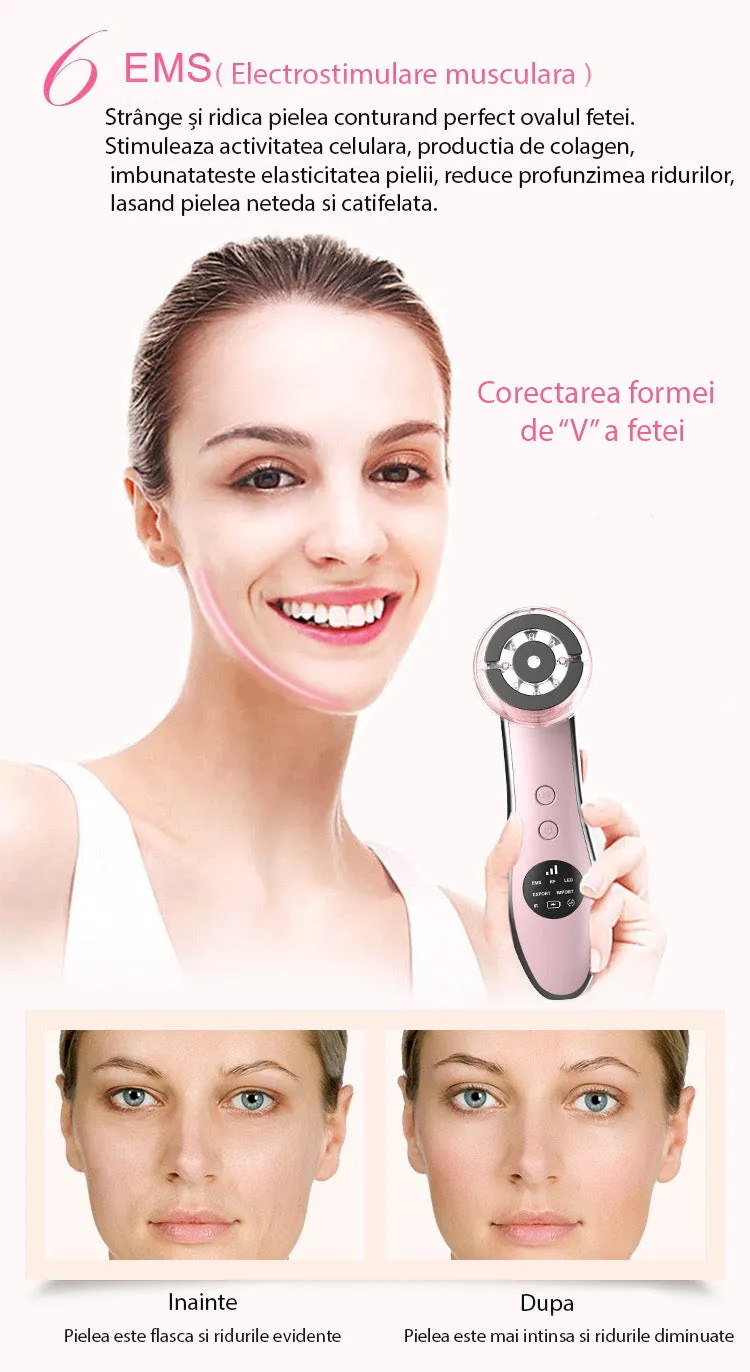 Aparat rejuvenare faciala 6 in 1 Mezoterapie, Radiofrecventa, Terapie fotonica, Vibratii
