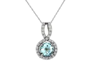 Aquamarine and Diamond Halo Pendant