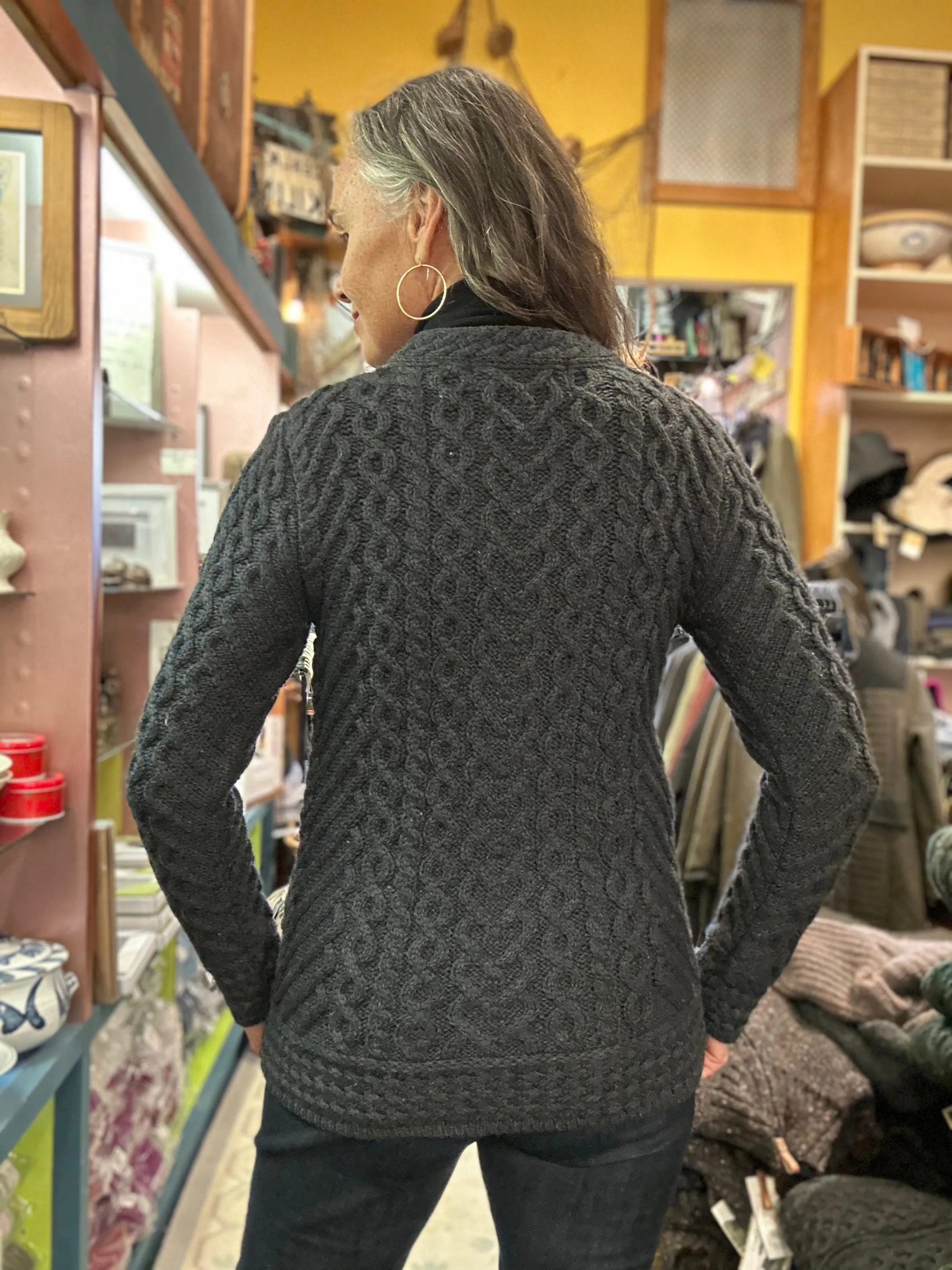 Aran Cable Knit Super Soft Side Zip Short Coat Sweater