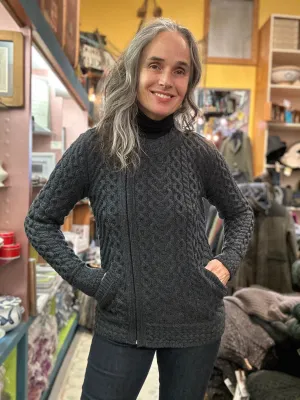 Aran Cable Knit Super Soft Side Zip Short Coat Sweater