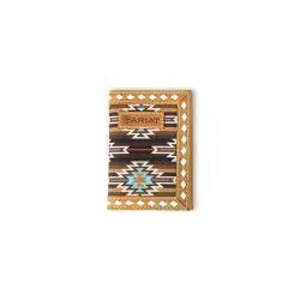 Ariat Tan Trifold Wallet with Multi Colored Southwestern Pattern Fabric Inlay