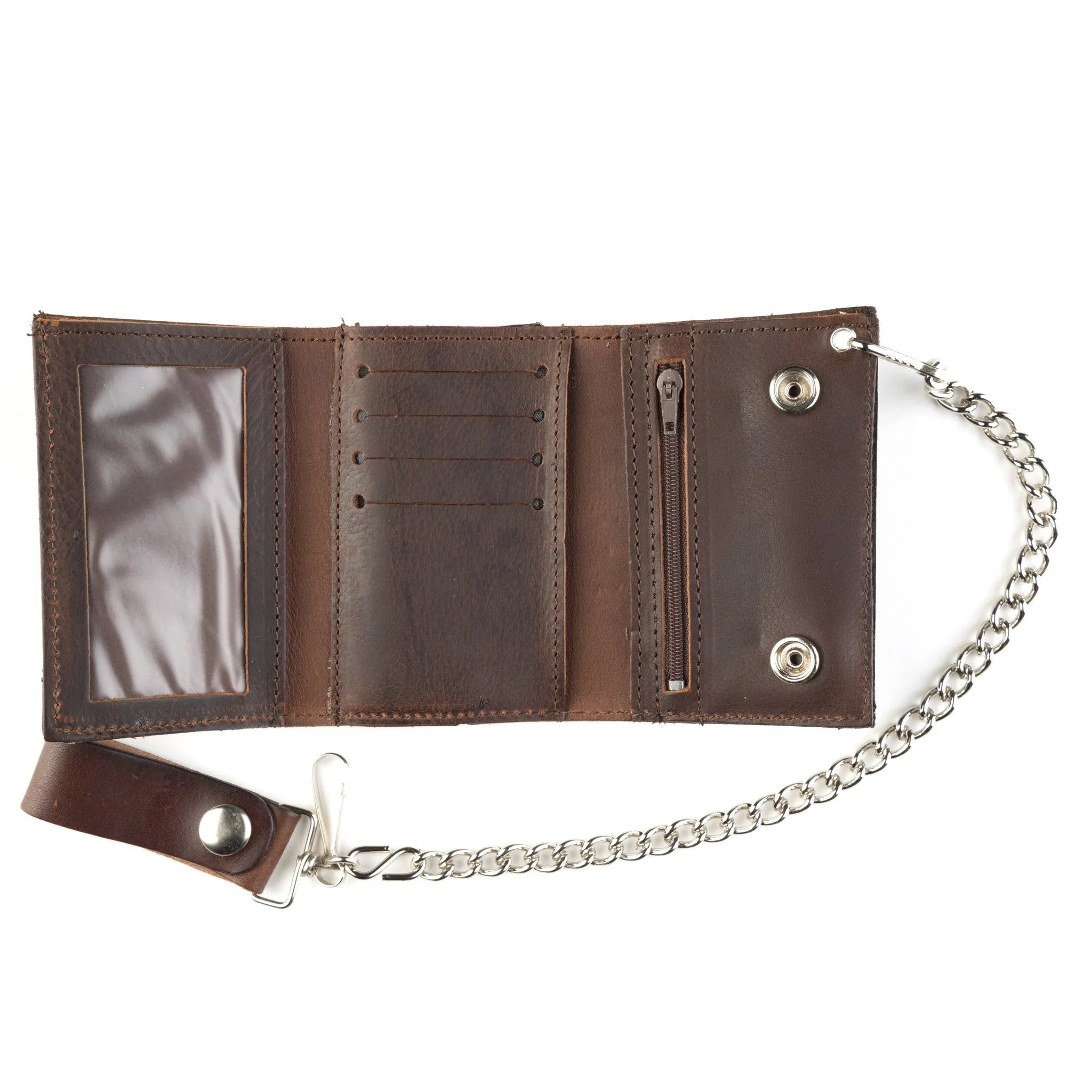 AT322-195  Antique Finish Tri-Fold Wallet w/ Chain- Deer