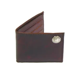 AUB330  Antique Finish Slim Billfold w/ Buffalo Nickel Concho