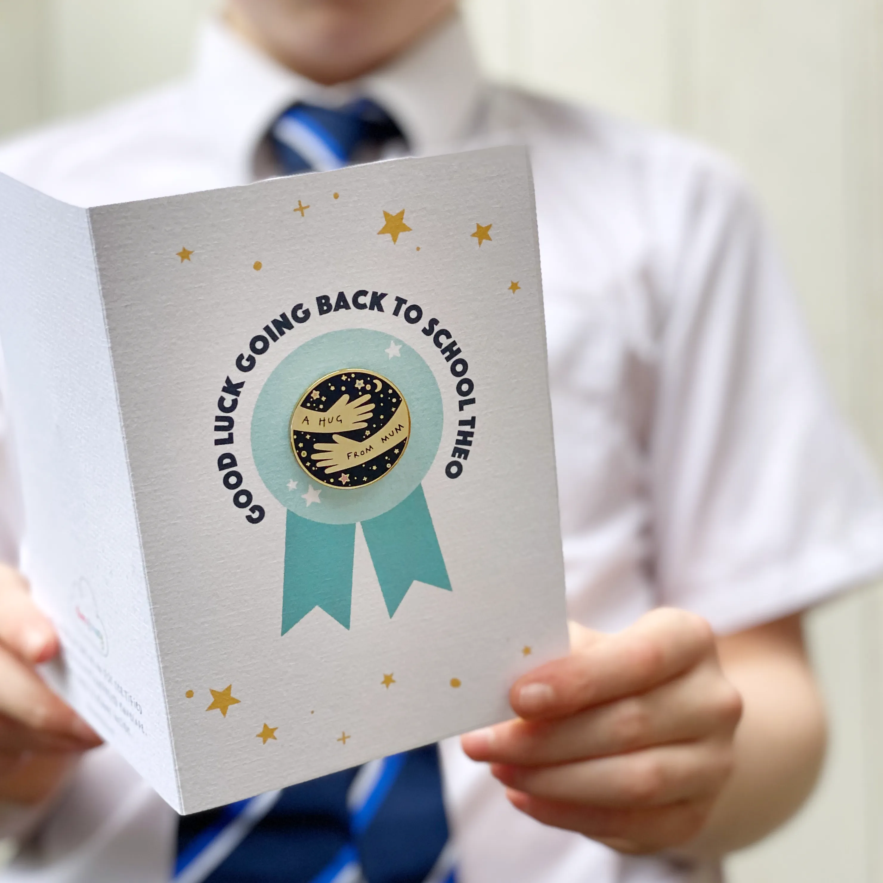 Back To School 'A Hug From' Pin Badge Card