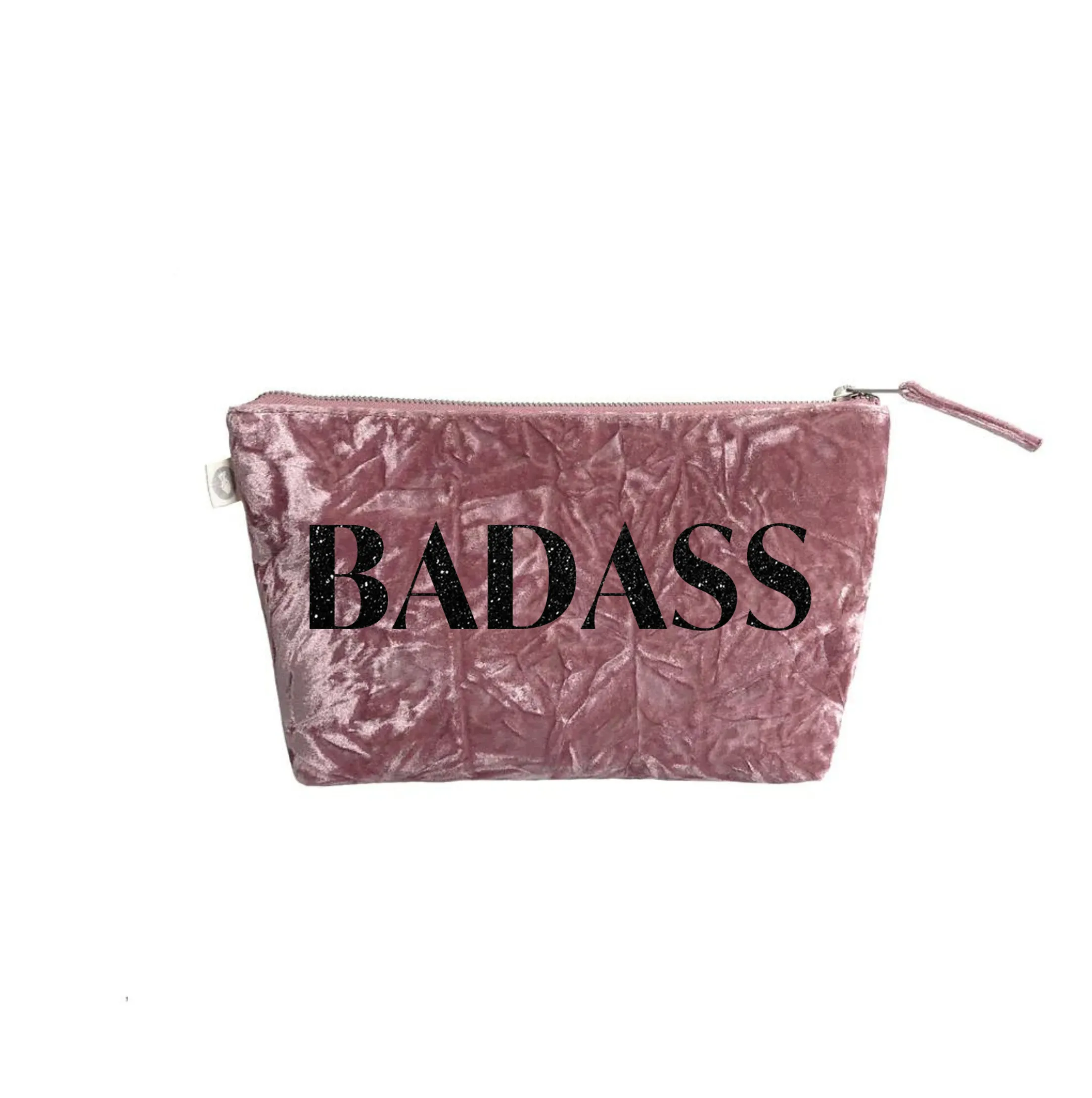 BADASS Clutch Bag- Black Glitter on Petal Pink Velvet