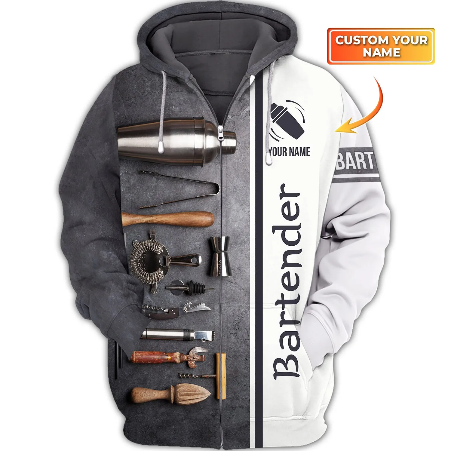 Bartender - Personalized Name 3D Zipper Hoodie - Nt168 - Loop - Ct256