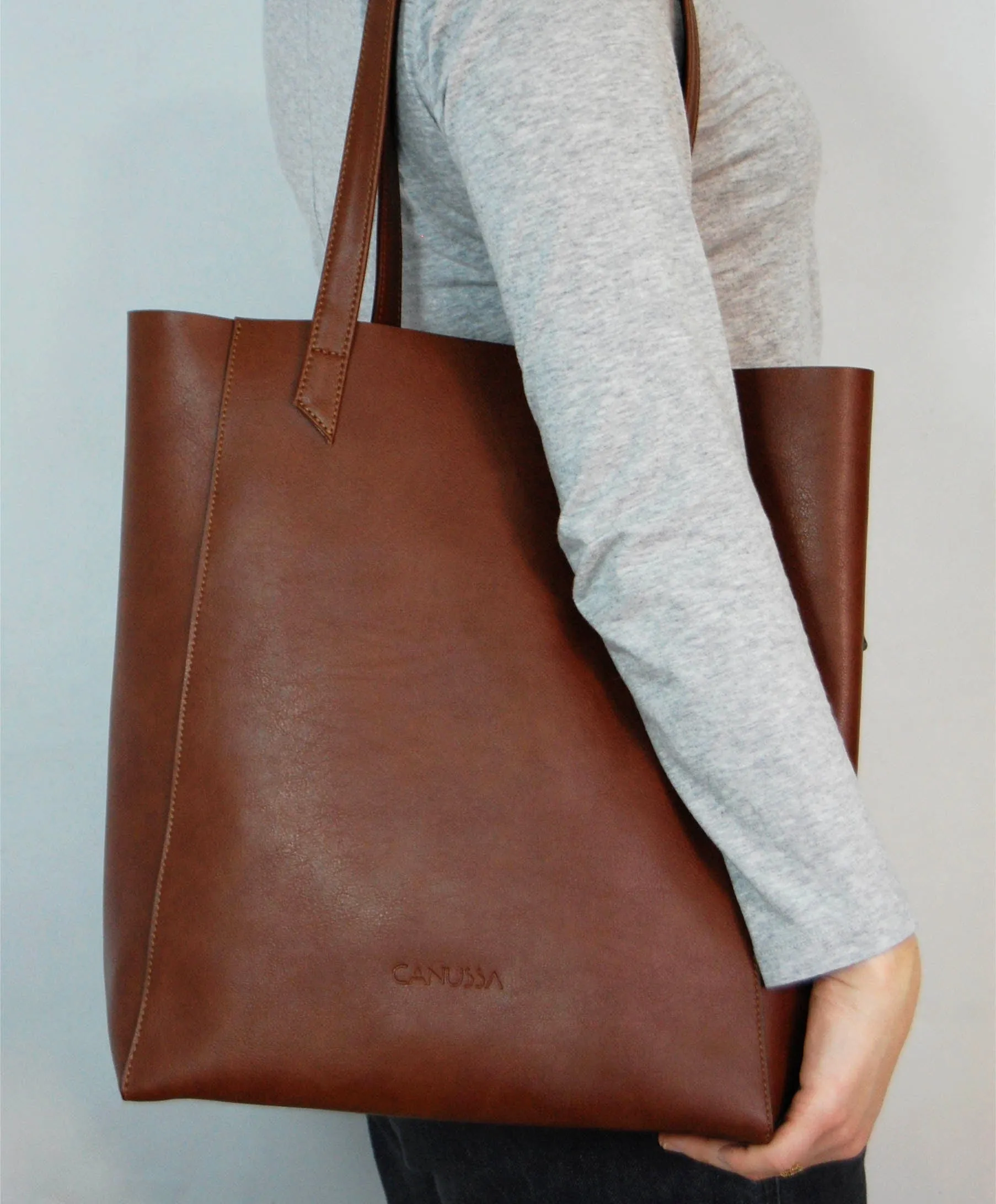 Basic Vegan Leather Everyday Tote Bag | Hazelnut