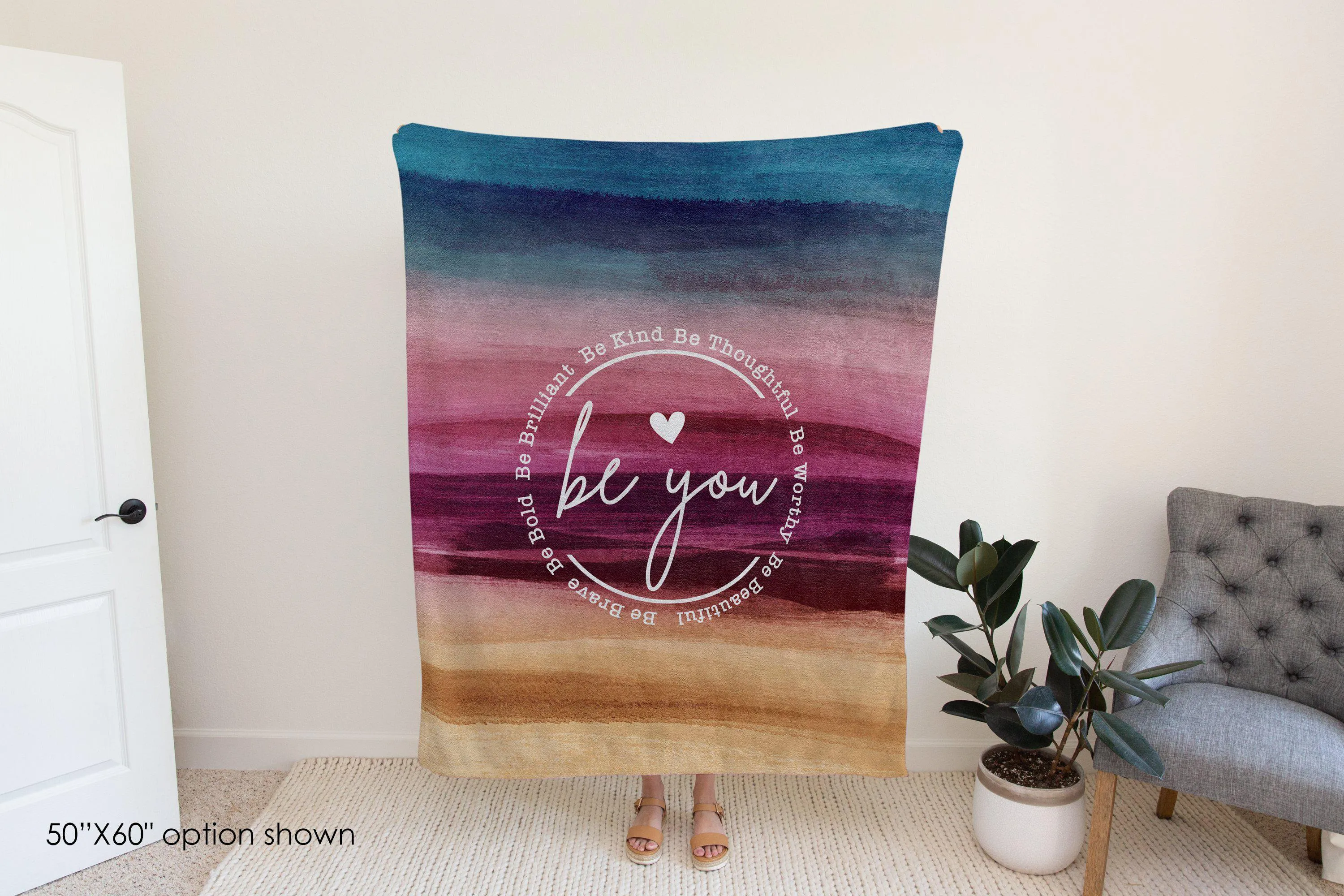 Be You Watercolor Ombre Inspirational Blanket
