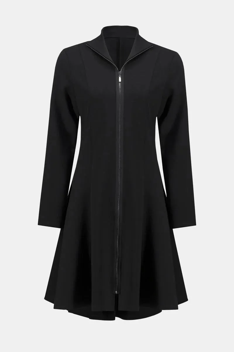 Black Heavy Knit Long Flared Coat Style 243330