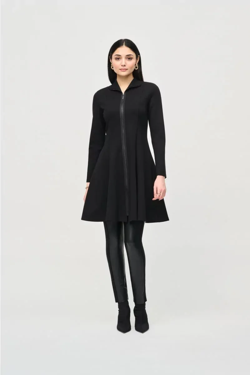Black Heavy Knit Long Flared Coat Style 243330