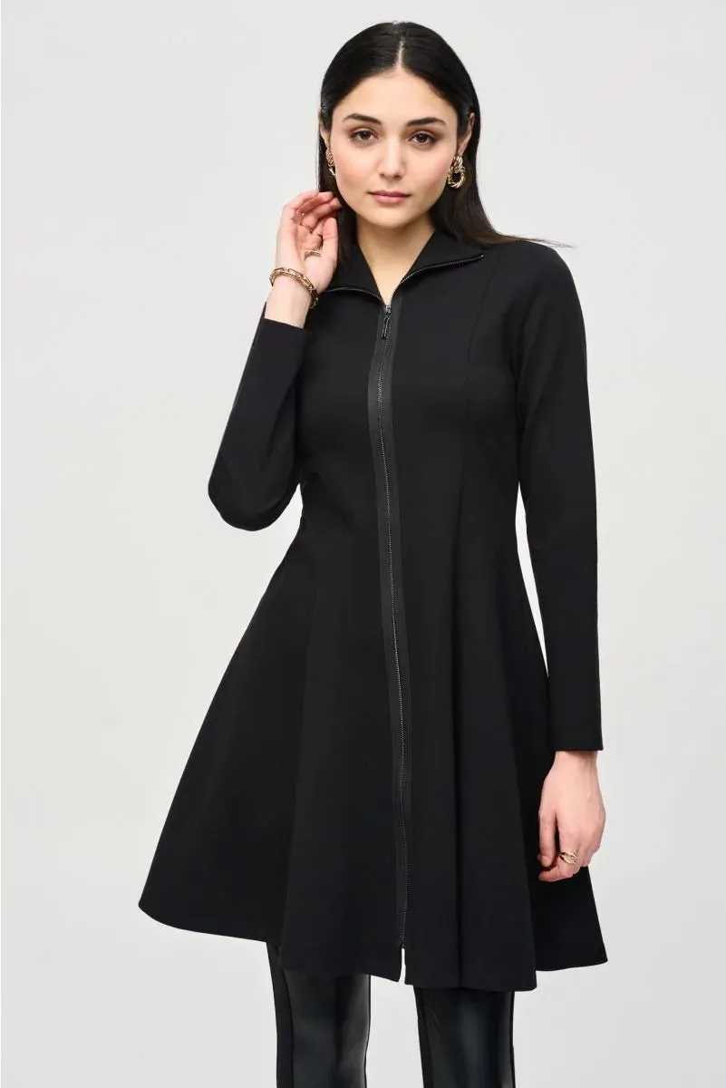 Black Heavy Knit Long Flared Coat Style 243330