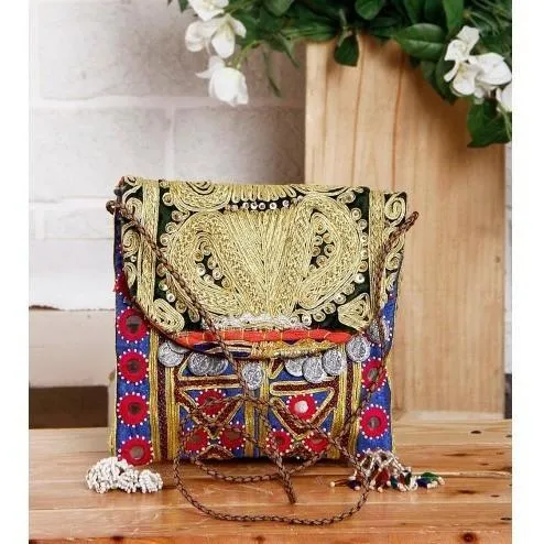 Blue & Black Embroidered Afghani Sling Bag