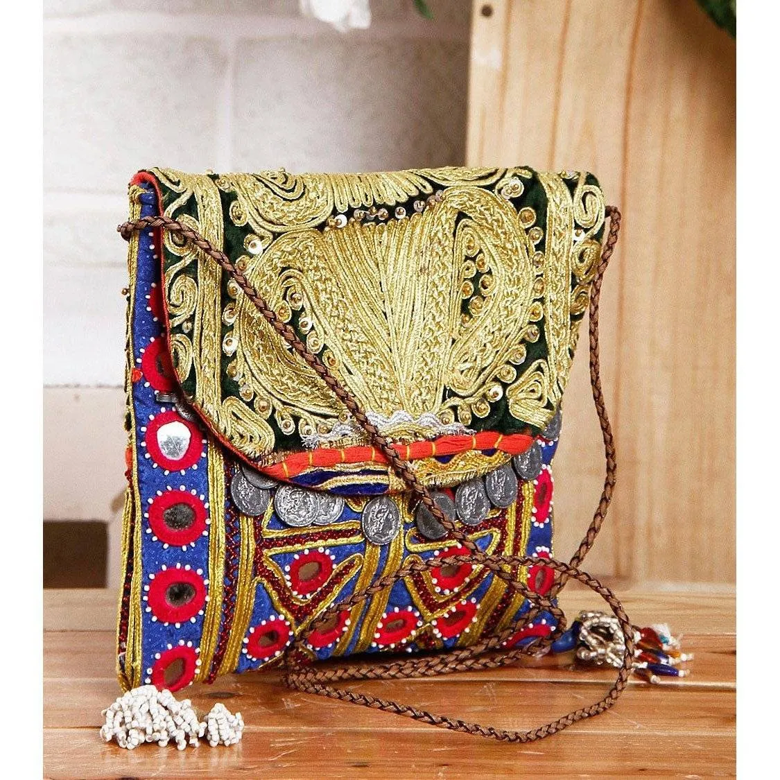 Blue & Black Embroidered Afghani Sling Bag