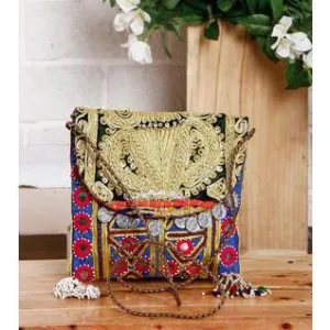 Blue & Black Embroidered Afghani Sling Bag