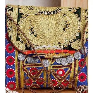 Blue & Black Embroidered Afghani Sling Bag