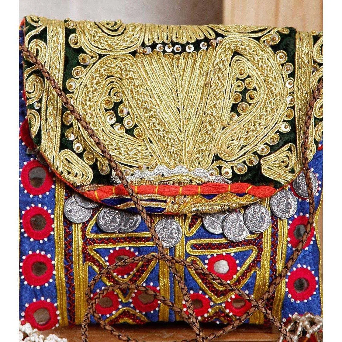 Blue & Black Embroidered Afghani Sling Bag