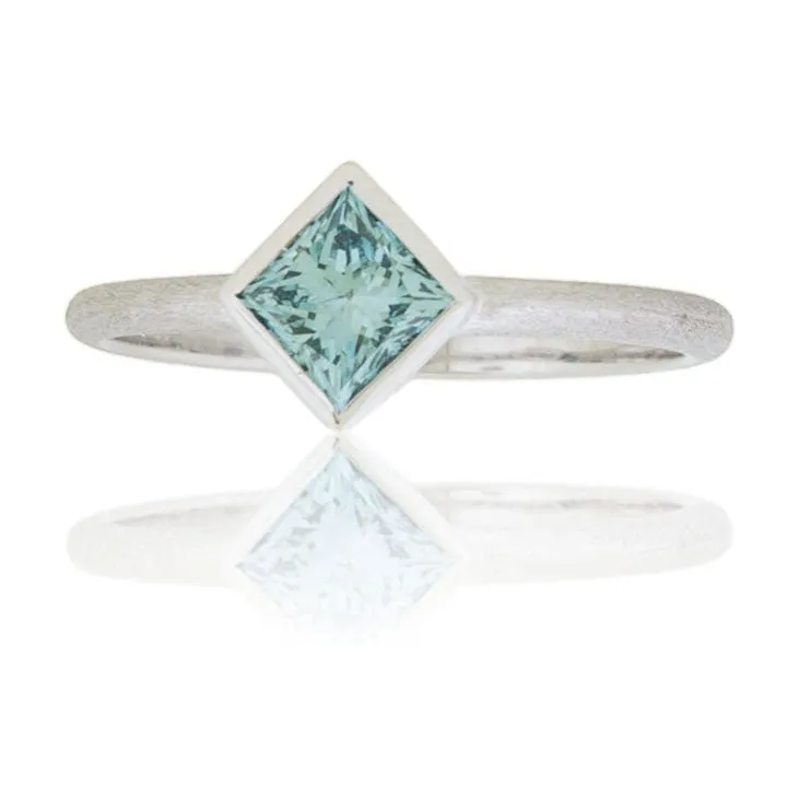Blue Lab Grown Diamond Solitaire Bezel Ring