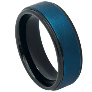 Blue Tone IP Plated Ice Finish Center High Polished Stepped Edge - 8mm