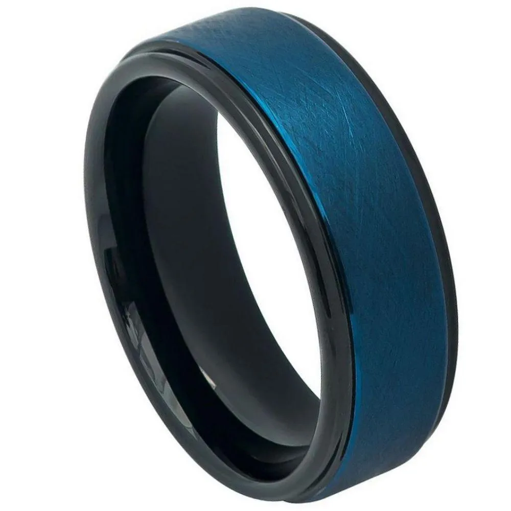 Blue Tone IP Plated Ice Finish Center High Polished Stepped Edge - 8mm