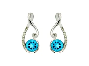 Blue Topaz and Diamond Accented Scroll Design Earrings