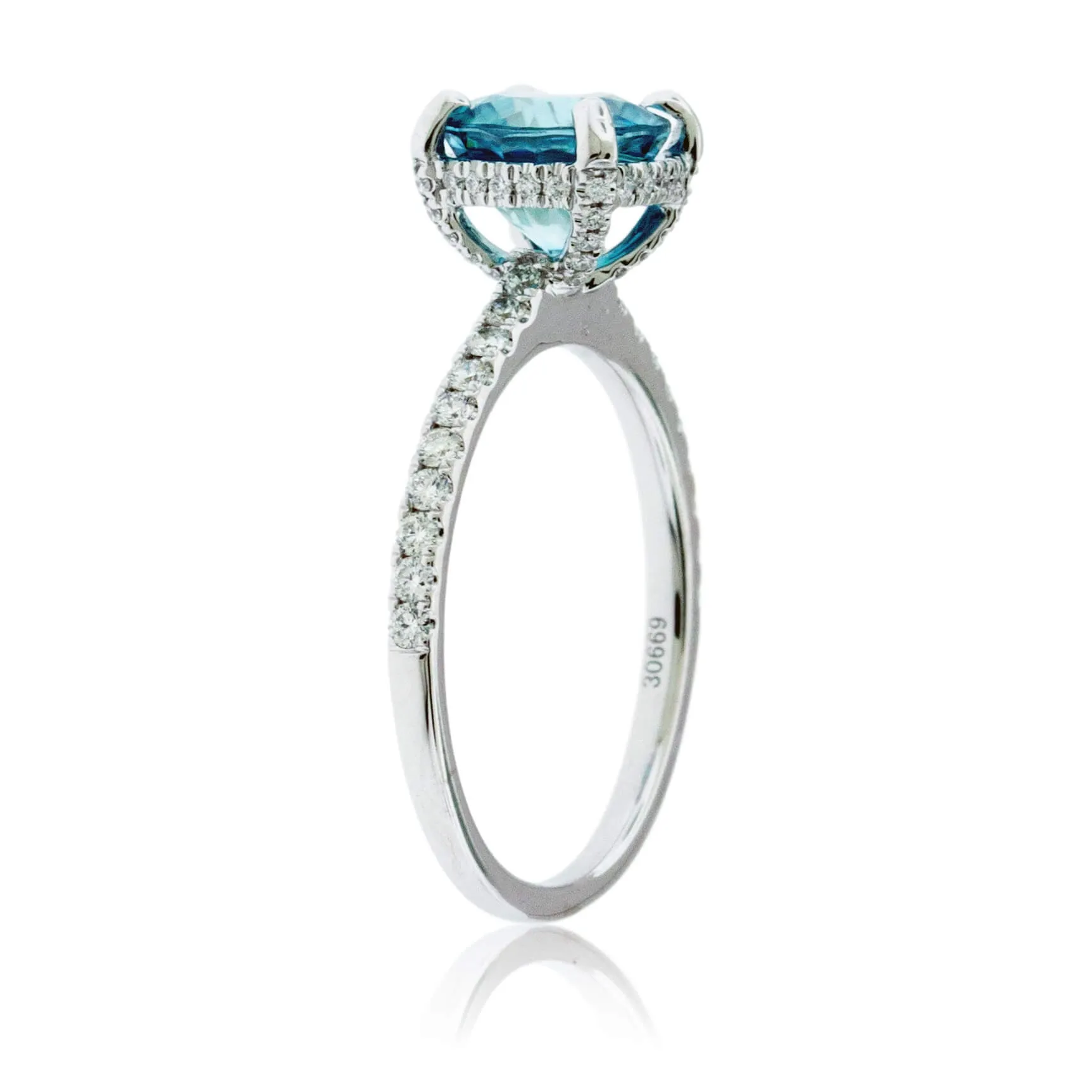 Blue Zircon Modern Halo and Diamond Accented Ring