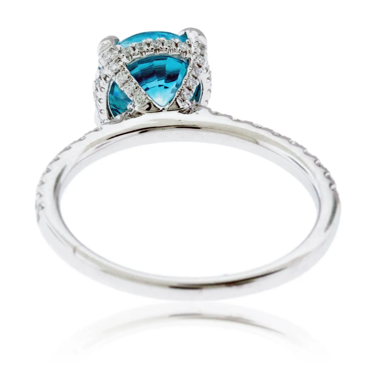 Blue Zircon Modern Halo and Diamond Accented Ring