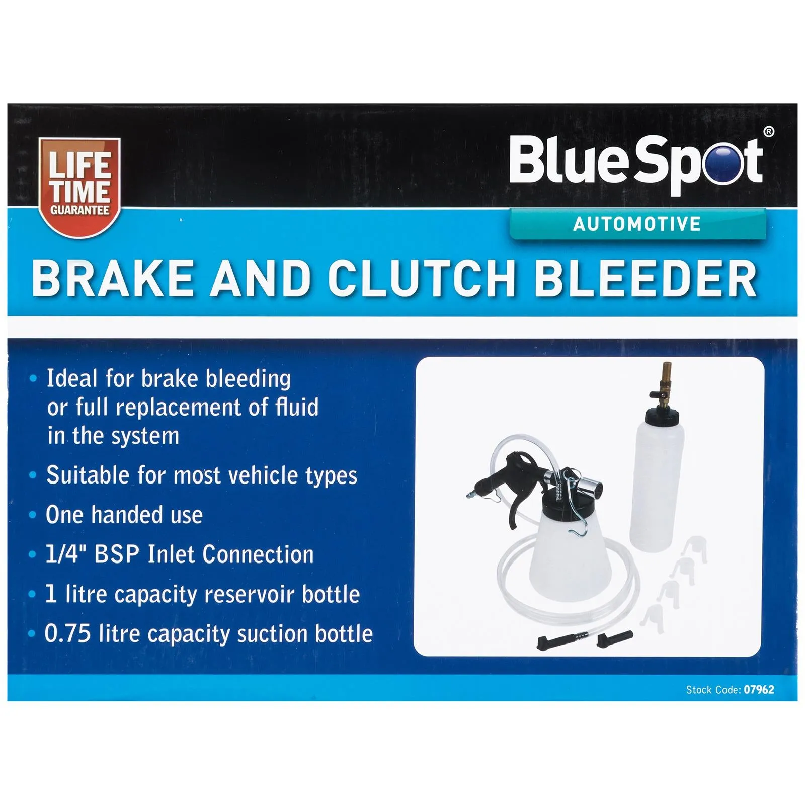 BlueSpot Brake and Clutch Bleeder 1L with 1/4" BSP Inlet One Handed Use