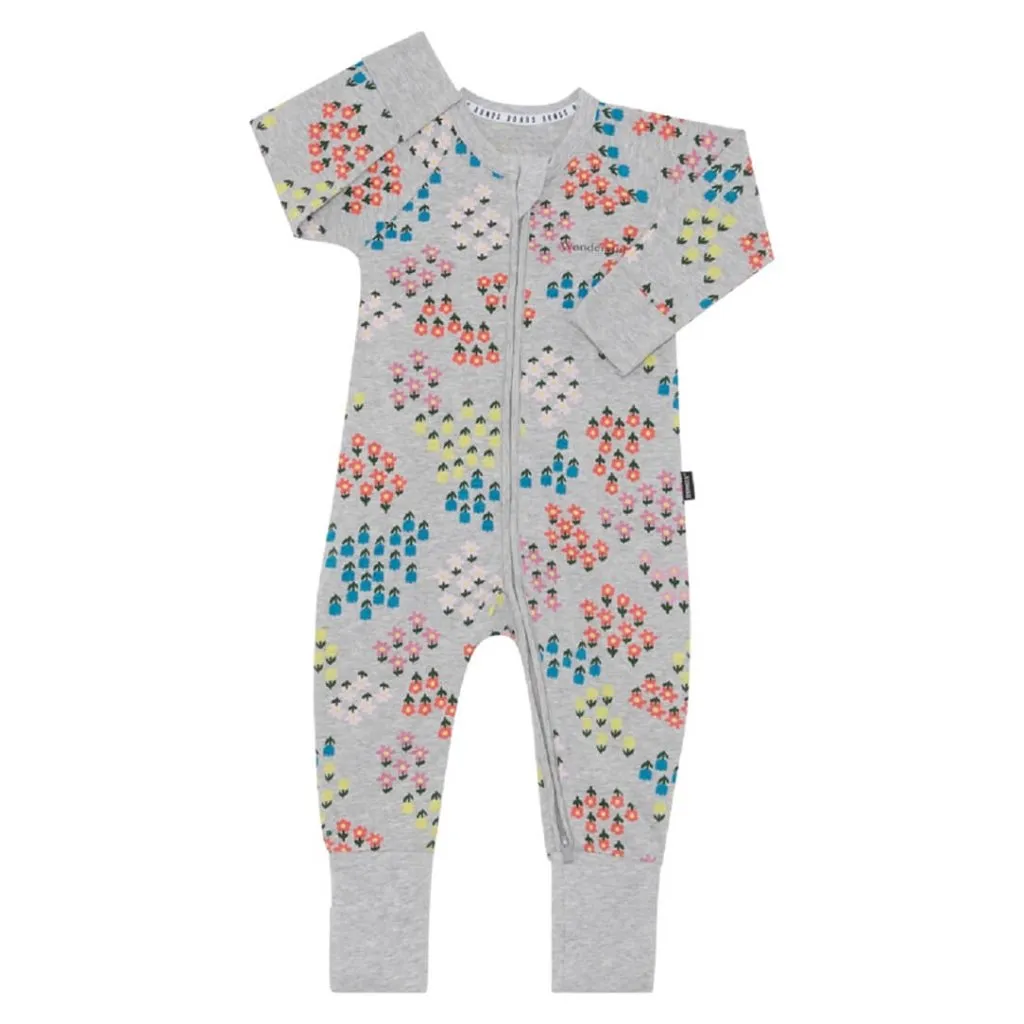 BONDS  Zip Wondersuit Baby Romper - Blossomfield / New Grey Marle