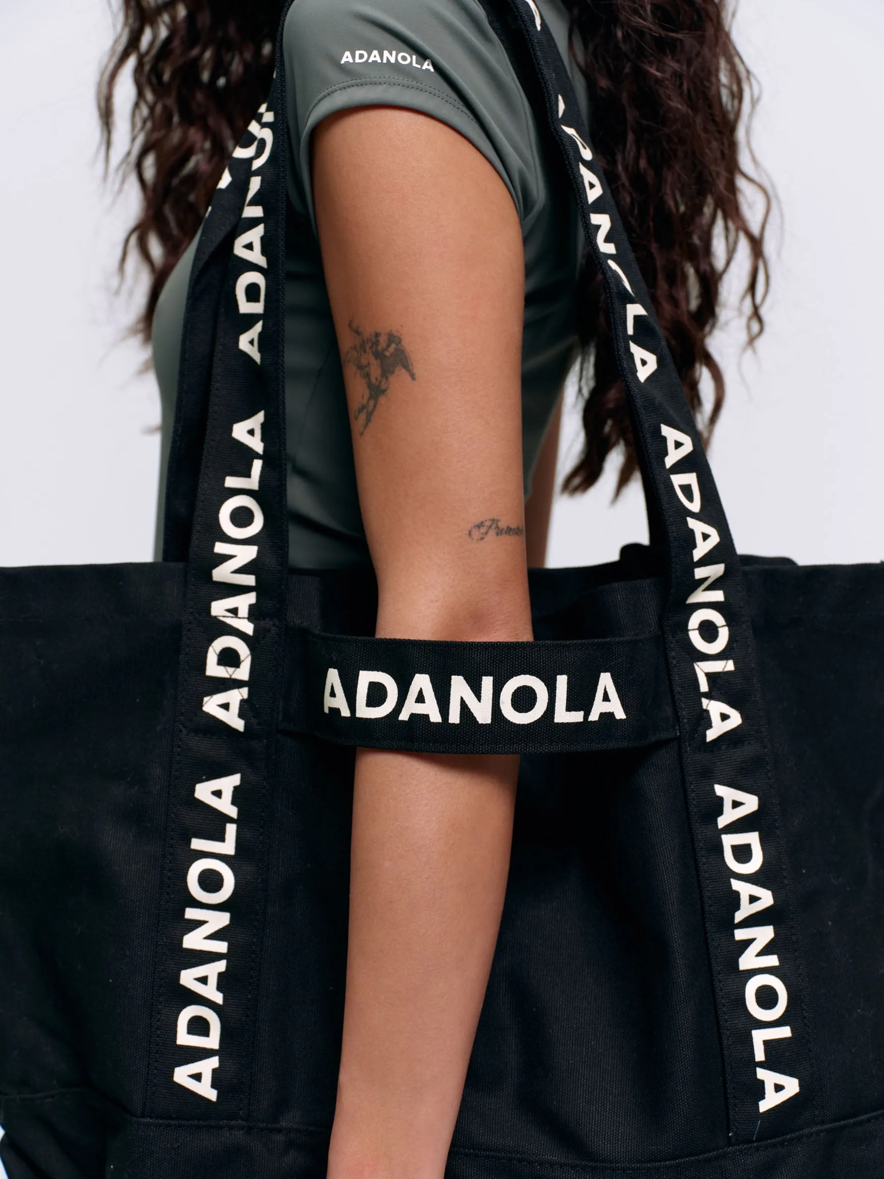 Branded Strap Tote Bag - Black/Cream