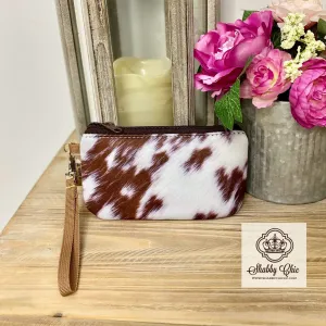 Brown cowhide wristlet