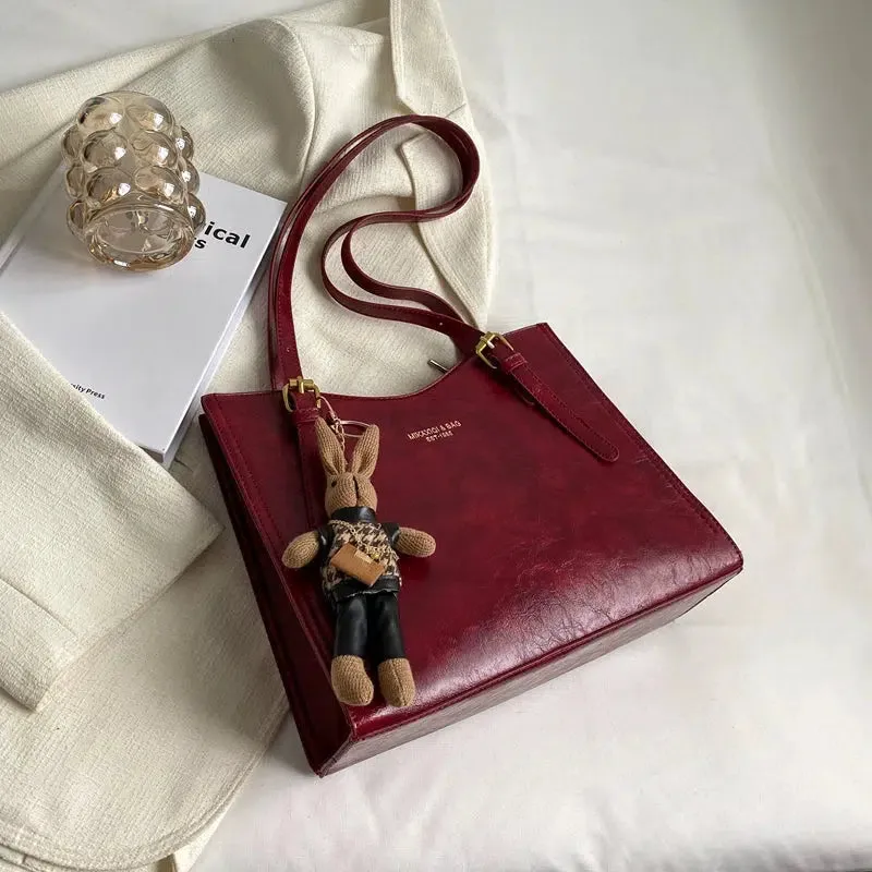 Bunny Keychain Leather Tote Bag
