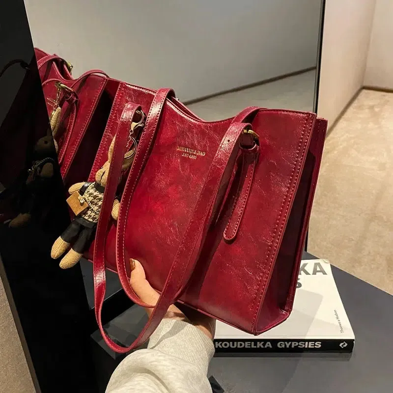Bunny Keychain Leather Tote Bag