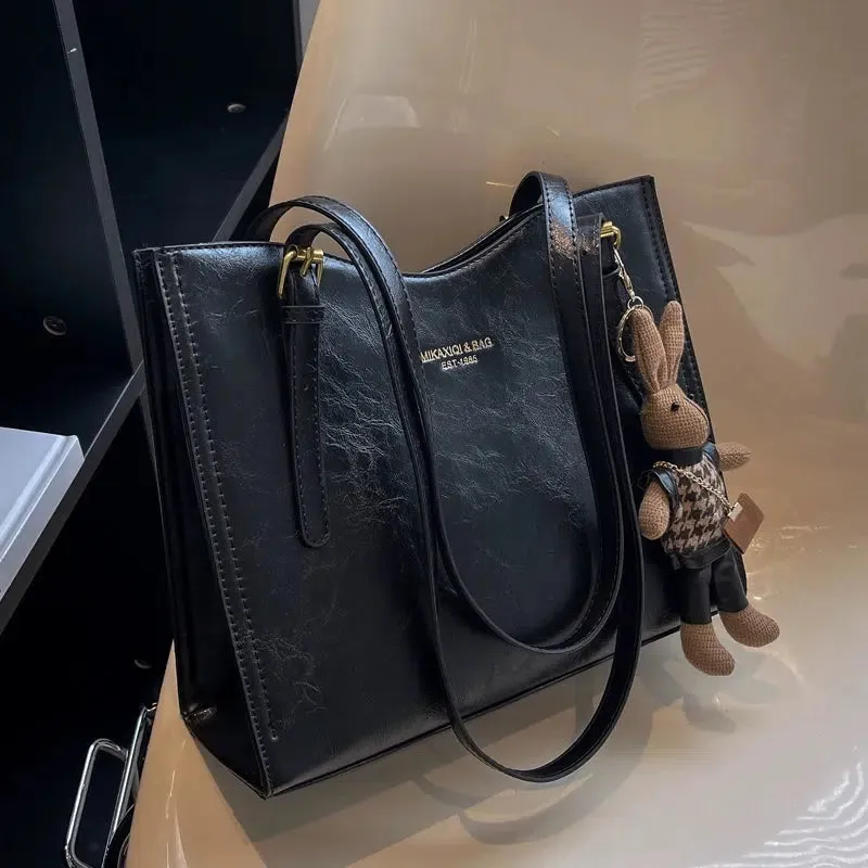 Bunny Keychain Leather Tote Bag
